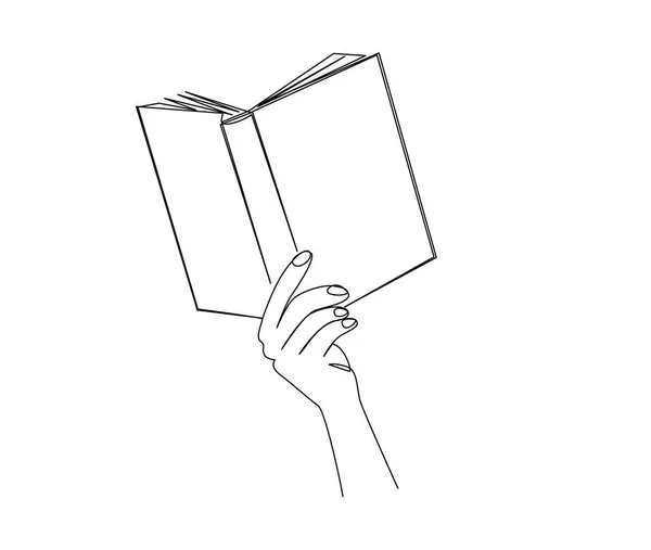 Desenho Contínuo Uma Linha Livro Mão Segurando Leitura Livro Linha — Vetor de Stock