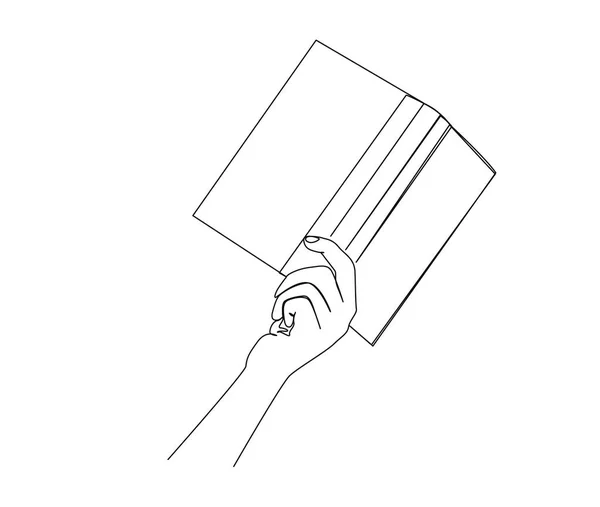 手を保持本の連続的な1行の図面 読書ラインアートベクトル図 — ストックベクタ