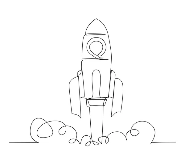 Continuo Dibujo Una Línea Cohete Despegar Cohete Nave Espacial Lanzamiento — Vector de stock