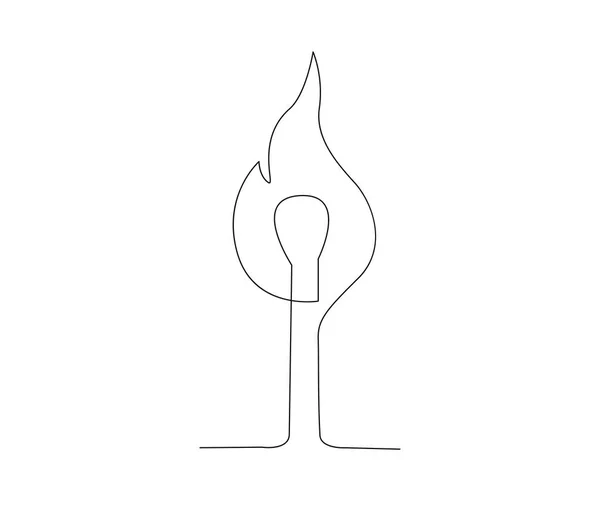 燃焼一致の連続的な1行の図面 シンプルなバーニングマッチスティックラインアートベクトルイラスト 編集可能なストローク — ストックベクタ