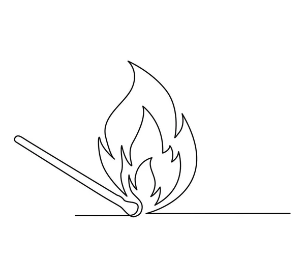 Continuous One Line Drawing Burning Match Simple Burning Match Stick — Stock Vector