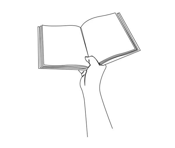 手を保持本の連続的な1行の図面 読書ラインアートベクトル図 ストックベクター