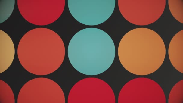 暖かい色のトーンでカラフルな点滅円とトレンディなレトロな1970年代の幾何学的背景 ベージュ オレンジ 赤と鉄 このスタイリッシュなヴィンテージモーション背景アニメーションは4Kであり シームレスなループ — ストック動画