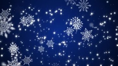 Güzel kar taneleri, parlayan yıldızlar ve koyu mavi arka planda kar tanecikleri. Bu kış karı, Noel hareketi arka plan animasyonu tam bir HD ve kusursuz bir döngü..