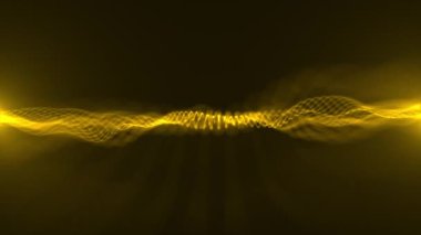 A gently undulating golden digital fractal light wave of glowing gold particles animation. This abstract technology motion background is 4K and a seamless loop.