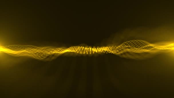 Sebuah Gelombang Cahaya Fraktal Digital Emas Lembut Dari Animasi Partikel — Stok Video