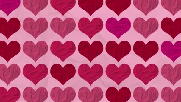 Valentine Day Paper Hearts Pattern Background Animation — стокове відео