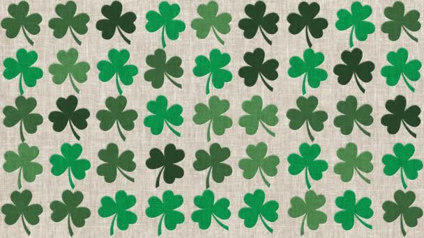 Saint Patrick Day Background Animation Green Shamrocks Traditional Irish Linen — 비디오