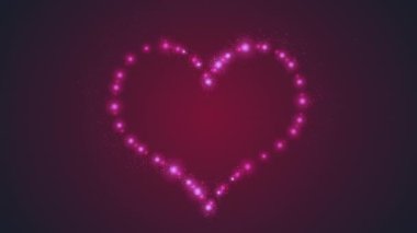 Şirin pembe ve kırmızı neon kalp şeklinde yanıp sönen küreler ve dönen parlak parçacıklar. Bu romantik sevgililer günü geçmişi tam bir HD ve kusursuz bir döngü..
