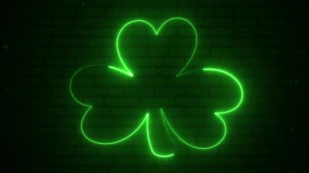 Saint Patrick Day Background Irish Bar Styled Glowing Neon Shamrock — Stockvideo