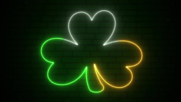 Saint Patrick Day Background Glowing Irish Bar Styled Neon Shamrock — Stockvideo