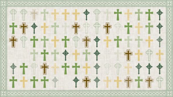 Celtycki Wzór Krzyża Irlandzkiej Teksturze Płótna Animacja Tła Wczesnochrześcijański Manuskrypt — Wideo stockowe