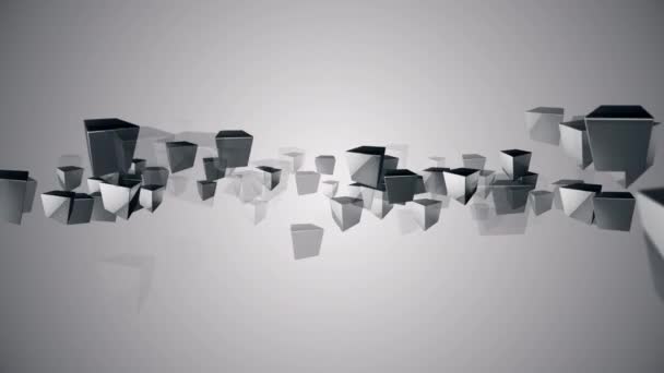 Abstract Minimalist Grayscale Background Animation Gently Spinning Shiny Cubes Clean — Stock Video