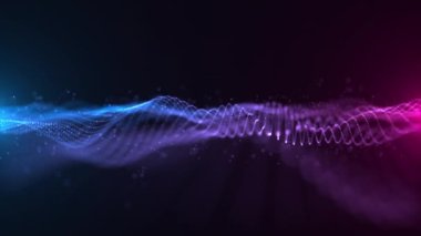 Hafif dalgalanan neon renkli mavi ve pembe fraktal ışık dalgası yüzen parçacıklar animasyonu. Bu soyut teknoloji konsept hareket arkaplanı 4K ve kusursuz bir döngü.