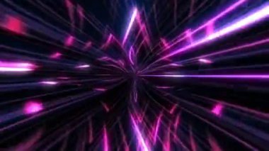 Soyut parlak neon renkli pembe ve mavi sıvı ışık demetleri ve kameraya doğru parlayan parçacıklar. Canlı, enerjik VJ hareket arkaplanı.