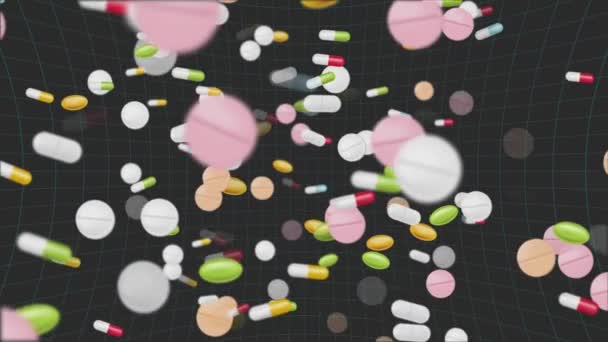 Abstraktní Pozadí Léků Sortimentem Barevných Pilulek Tablet Tobolek Jemně Klesá — Stock video
