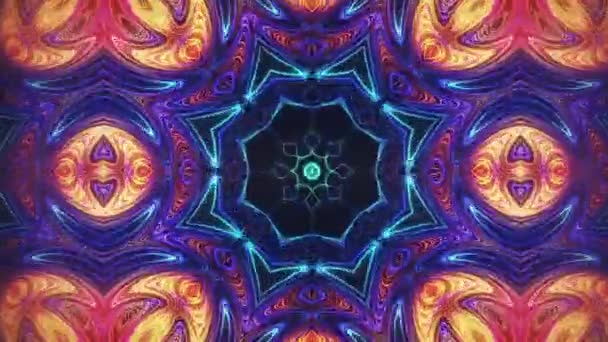 Süslü Parıldayan Mandala Şekilli Kaleydoskopik Arka Plan Canlı Renkli Hipnotik — Stok video