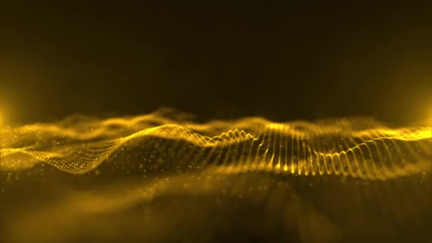 Фон Елегантним Потоком Золотої Цифрової Фрактальної Світлової Хвилі Частинки Даних — стокове відео