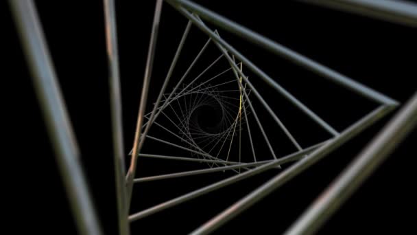 Медленно Движется Через Блестящий Металлический Треугольный Спиральный Туннель — стоковое видео