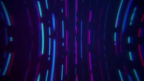 时尚复古网络朋克背景与发光的粉红色和蓝色霓虹灯线 虚线和圆点移动下来的框架 全高清 循环抽象运动背景动画 — 图库视频影像