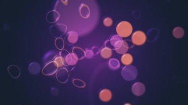 Soyut bokeh parçacıkları sarı, turuncu ve mor plastik efekt küreleri ve halka karalamalarıyla arka plandalar. Bu modaya uygun sıvı hareket tarzı arka plan animasyonu tam HD ve dikişsiz bir döngüdür.