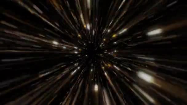 Gloeiende Gouden Sterren Ruimte Achtergrond Vliegend Door Een Melkwegstelsel Van — Stockvideo