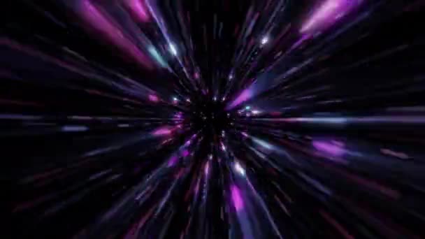 Λαμπερό Νέον Χρώματος Μπλε Ροζ Αστέρια Στο Διάστημα Φόντο Πετώντας — Αρχείο Βίντεο