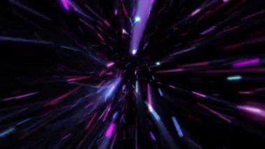 Yüksek hızda dönen parlak neon renkli pembe ve mavi dijital veri parçacıkları patlaması. Süper hızlı parçacık animasyonu. Bu patlayan parçacıkların hareket arkaplanı HD ve kusursuz bir döngüdür.