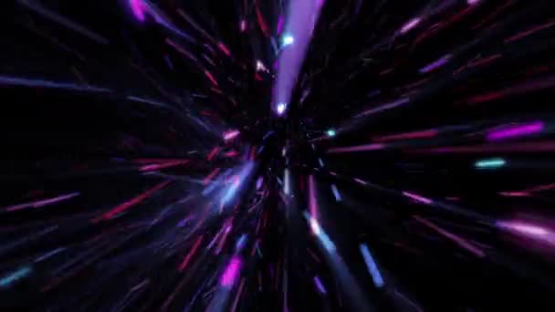 一个发光的霓虹灯的爆炸彩色粉红和蓝色的数字数据粒子在高速旋转 超级快速粒子动画 这种爆炸的粒子运动背景是Hd和一个无缝的循环 — 图库视频影像