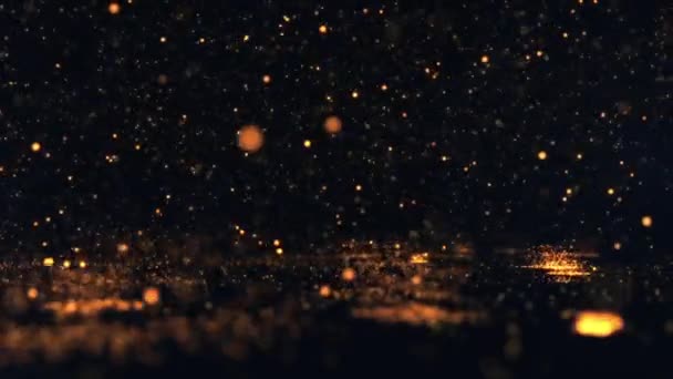 Brinnande Heta Glödande Gyllene Sfärpartiklar Som Faller Från Himlen Studsar — Stockvideo