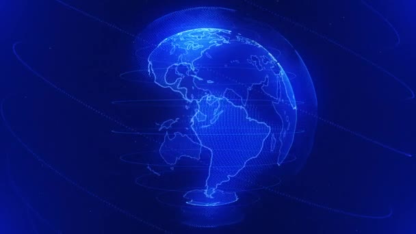 Спінінг Синій Цифровий Глобус Рух Фонової Анімації Глобальні Технології Передачі — стокове відео