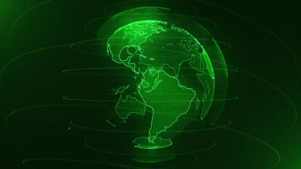 Koncepcja Technologii Cyfrowych Danych Zieleni Wirujący Zielony Holograficzny Glob Animacja — Wideo stockowe