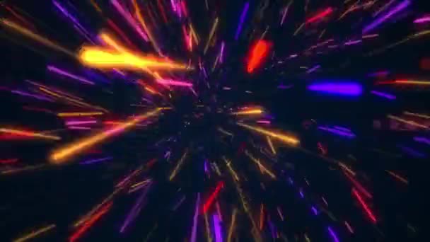 Explosion Glödande Neon Flerfärgade Digitala Datapartiklar Virvlande Hög Hastighet Supersnabb — Stockvideo