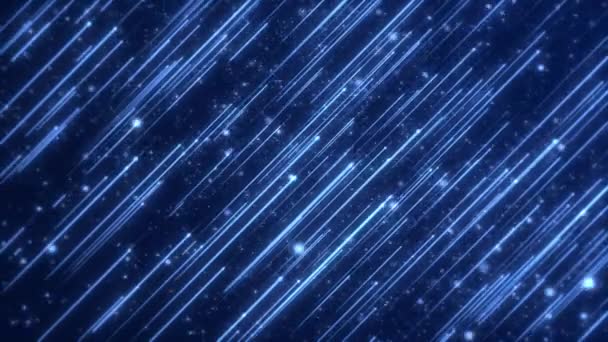 Absztrakt Háttér Animáció Jeges Csillogó Részecskékkel Ragyogó Kék Hullócsillagokkal Átlósan — Stock videók