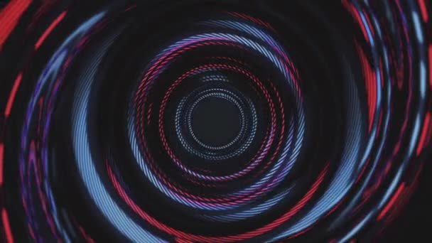 Wervelende Cirkels Van Knipperend Blauw Rood Licht Abstracte Beweging Achtergrond — Stockvideo