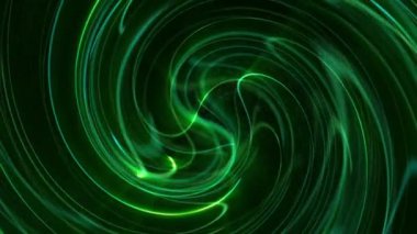 Yeşil enerji ışınları ve patlayan parçacıklardan oluşan dönen bir spiral. Tam HD ve soyut hareket arkaplan canlandırması.