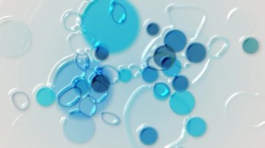 Mavi plastik efekt küreleri ve halka karalamalarıyla soyut sahte arkaplan. Bu sıvı hareketli arka plan animasyonu tam HD ve dikişsiz bir döngüdür.