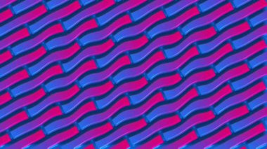 Parlak neon renkli kırmızı ve mavi dalgalı dalgalı çizgilerin canlı renkli tekrarlayan deseni. Tam HD ve soyut hareket arkaplan canlandırması.