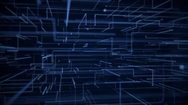 Soyut teknoloji 3D devre kartı hızlı hareket eden düğümlerle dijital veri akışı sağlayan bir arka plan. Bu modern teknoloji geçmişi kusursuz bir döngü..