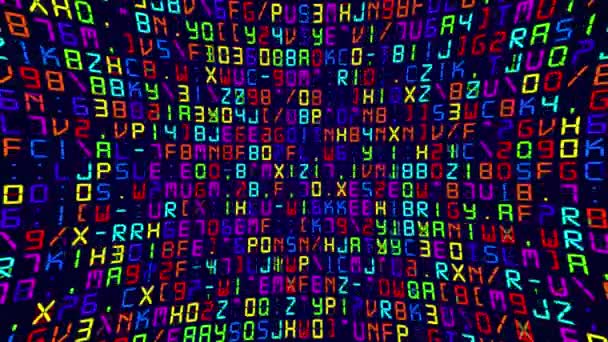 Fundo Colorido Movimento Matriz Código Digital Piscando Letras Multicoloridas Números — Vídeo de Stock