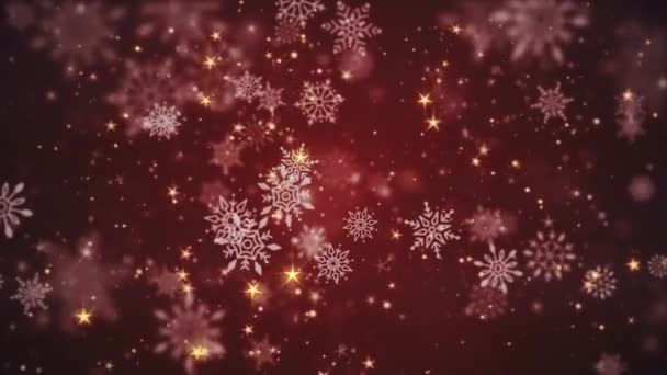 Прекрасні Зимові Сніжинки Блискучі Золоті Зірки Блискучі Частинки Снігу Святковому — стокове відео