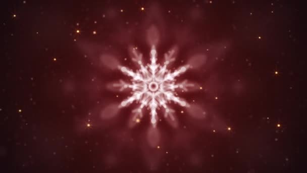 美丽华丽的冬季雪花 闪亮的金色星辰 在喜庆的红色背景上闪闪发光的雪粒 这个冬天的雪 圣诞背景动画是一个无缝的循环 — 图库视频影像