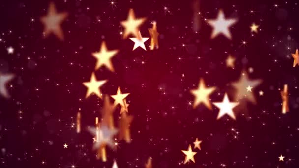 Блестящие Золотые Звезды Блестящие Частицы Золотой Звезды Элегантном Темно Красном — стоковое видео