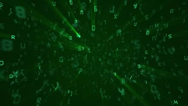 Fundo Movimento Matriz Código Digital Verde Letras Streaming Números Marcas — Vídeo de Stock