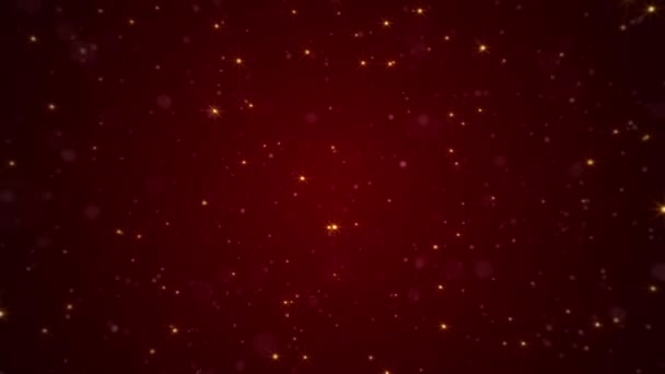 Brillantes Estrellas Doradas Centelleantes Partículas Bokeh Gradiente Rojo Oscuro Este — Vídeo de stock