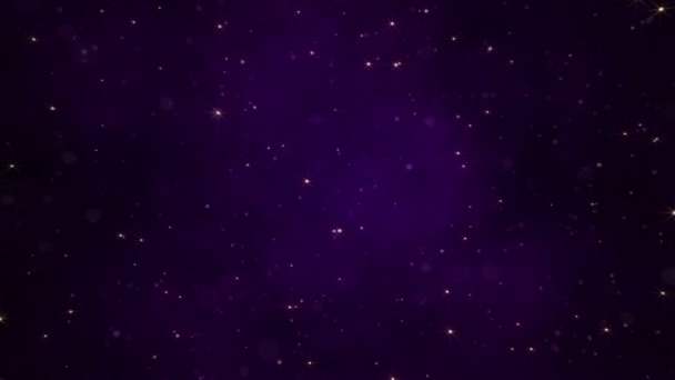 Brilhante Cintilante Brilhando Estrelas Douradas Partículas Bokeh Gradiente Roxo Escuro — Vídeo de Stock