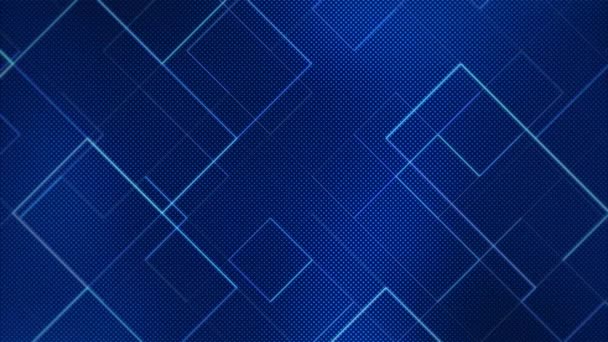 Синій Абстрактний Геометричний Рух Фону Напівтоновими Крапками Візерунком Сяючими Лініями — стокове відео