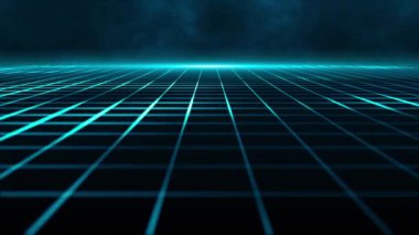 Retro fütüristik siber punk hareketli arka plan mavi parlak ışık huzmeleriyle. Bu stil sentetik dalga animasyonu tam bir HD ve kusursuz bir döngü..