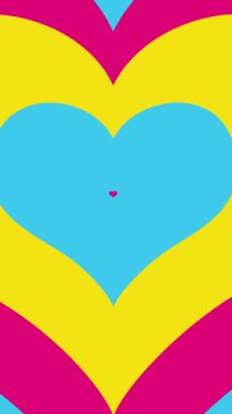 Dikey video - canlı renkli sevgililer kalplerini tekrar eden bir desen. Sevimli, çok renkli kalp şeklinde bir tünel. Tam HD ve döngülü Sevgililer Günü hareketli arkaplan canlandırması.