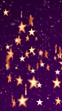 Dikey video - parlak altın yıldızlar ve parlak altın yıldız parçacıkları mor bir arkaplanda. Bu lüks animasyon ödül töreni ya da yetenek gösterisi için uygundur..